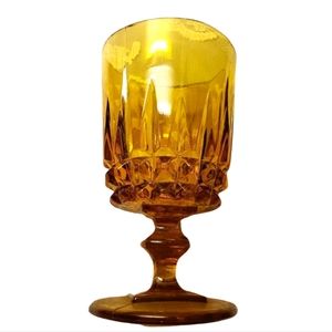 1 Vtg Amber Water Goblet Indiana Glass Mt. Vernon Pattern 6" Tall Round Base